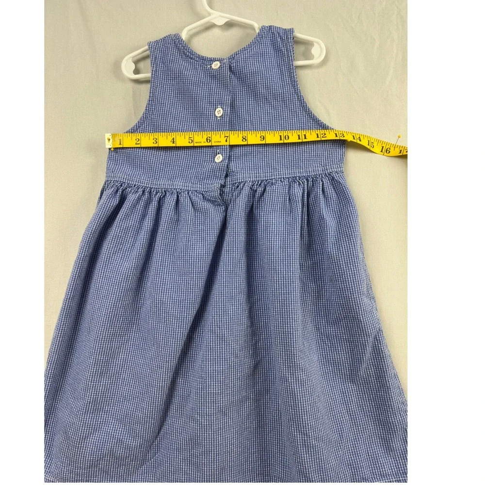 Vintage OshKosh Bgosh Jumper Dress Kids 6X Blue Gingham Floral Embroidery USA